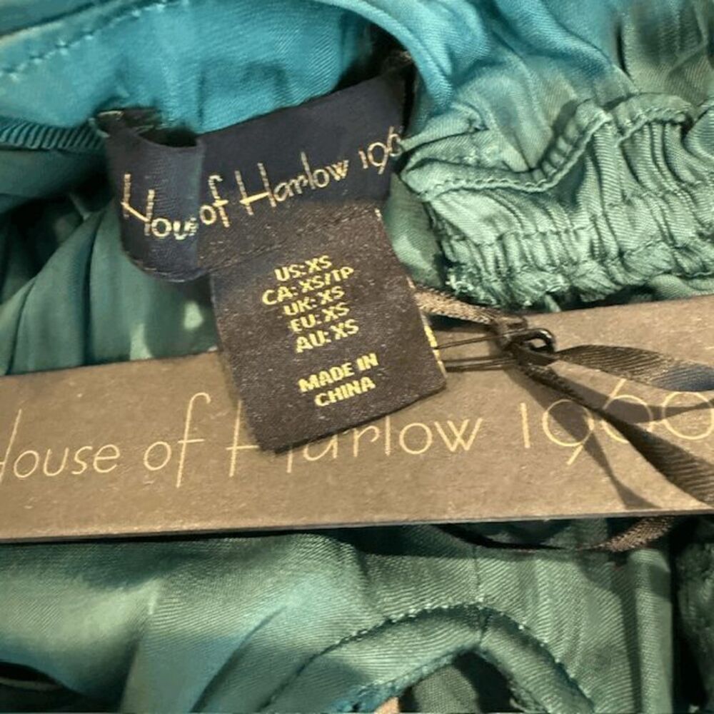 NWT House of Harlow Emerald Green Ruched Balloon Sleeve Cropped Blouse Size XS - Picture 5 of 12